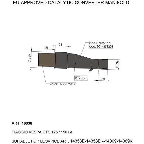 Leovince Catalytic Converter For Vespa GTS 125 IGET 2017-2020 16038