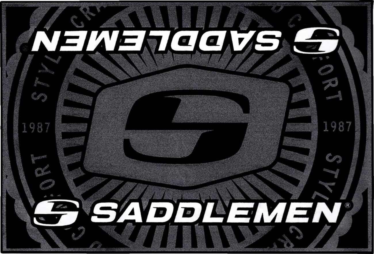 Saddlemen Branded Floor Mat Black Gray Logo L72" W48" FM-003