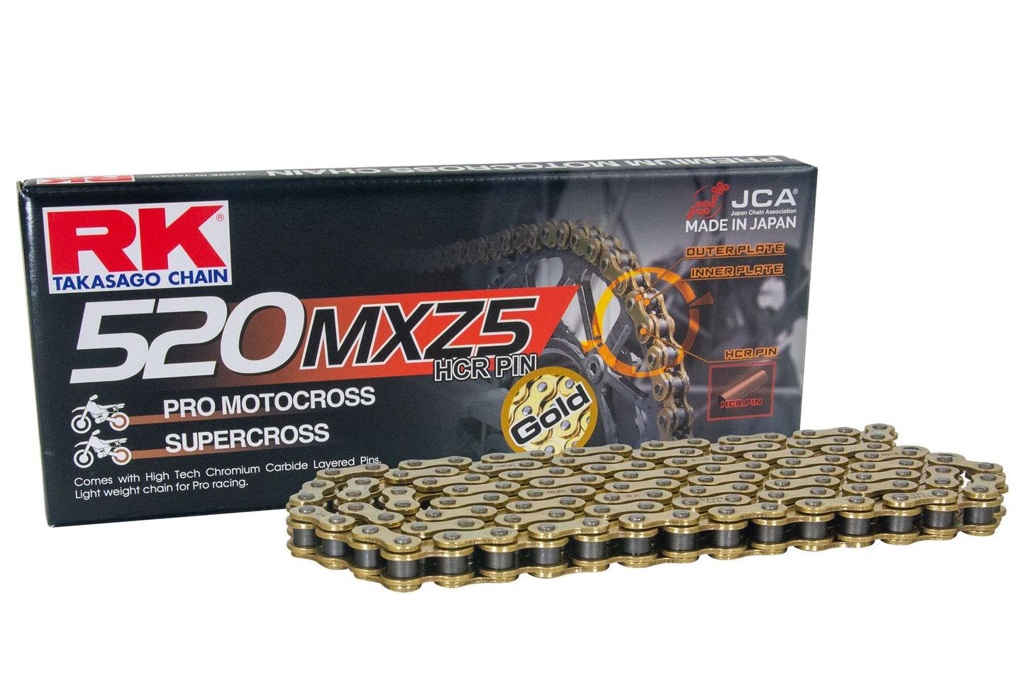 RK Motorcycle Drive Chain 520 MXZ5 130L NONSEAL Black, Gold