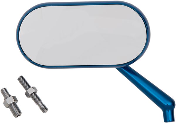 Arlen Ness Forged Oval Mirror Blue Anodized Aluminum Screw-In Side View 13-174