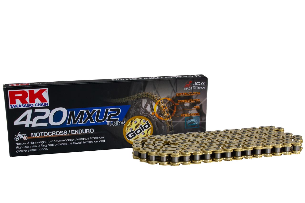RK Motorcycle Drive Chain 420 MXU2 124L UWRING Black, Gold