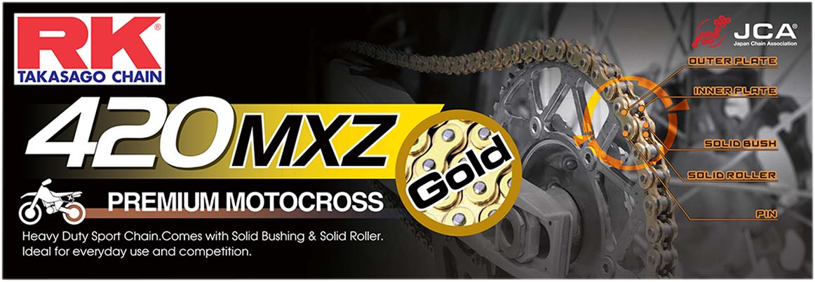 RK Motorcycle Drive Chain 420 MXZ 116L NONSEAL Gold GB420MXZ116CL