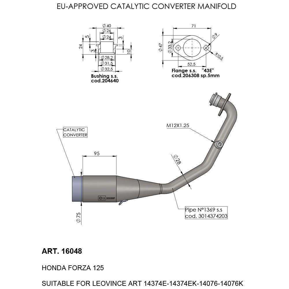 Leovince Catalytic Converter For Honda NSS 125 2021-2024 Stainless Steel 16048