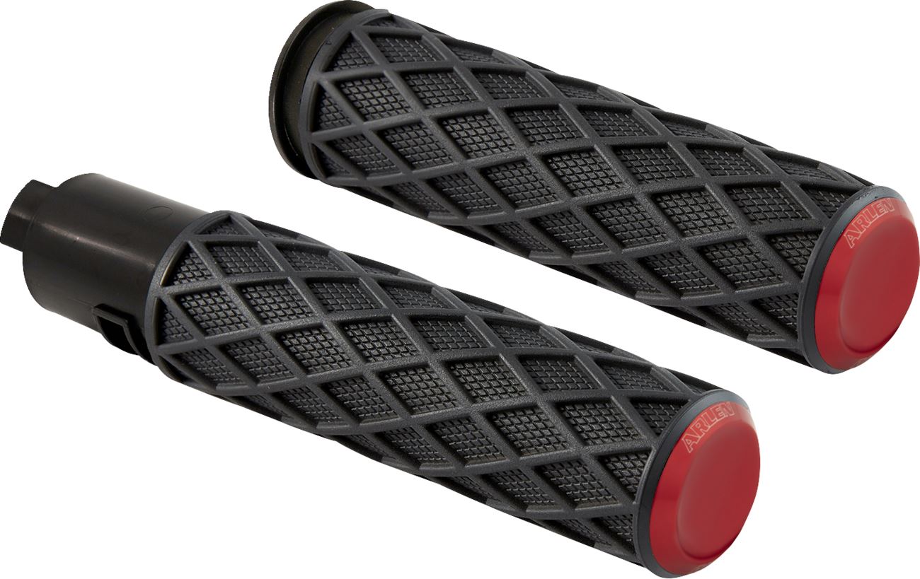 Arlen Ness Diamond Grips Black Red Aluminum Diamond Rubber Anodized 500-061