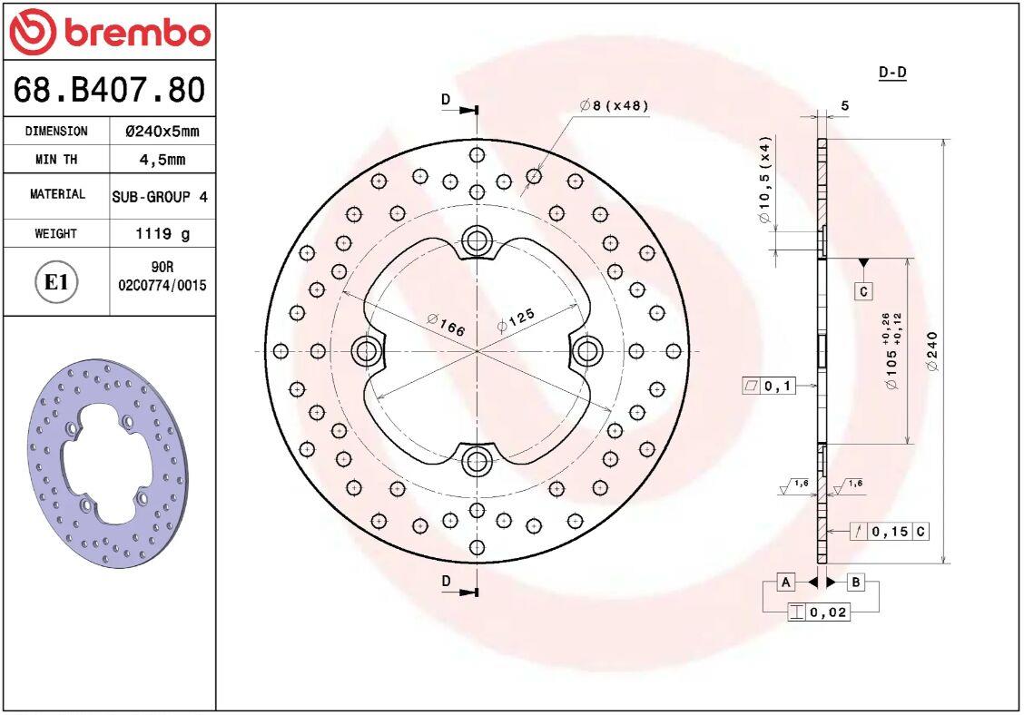 BREMBO BRAKE ROTOR FIXED SERIES ORO PRIME LINE RR 68B40780