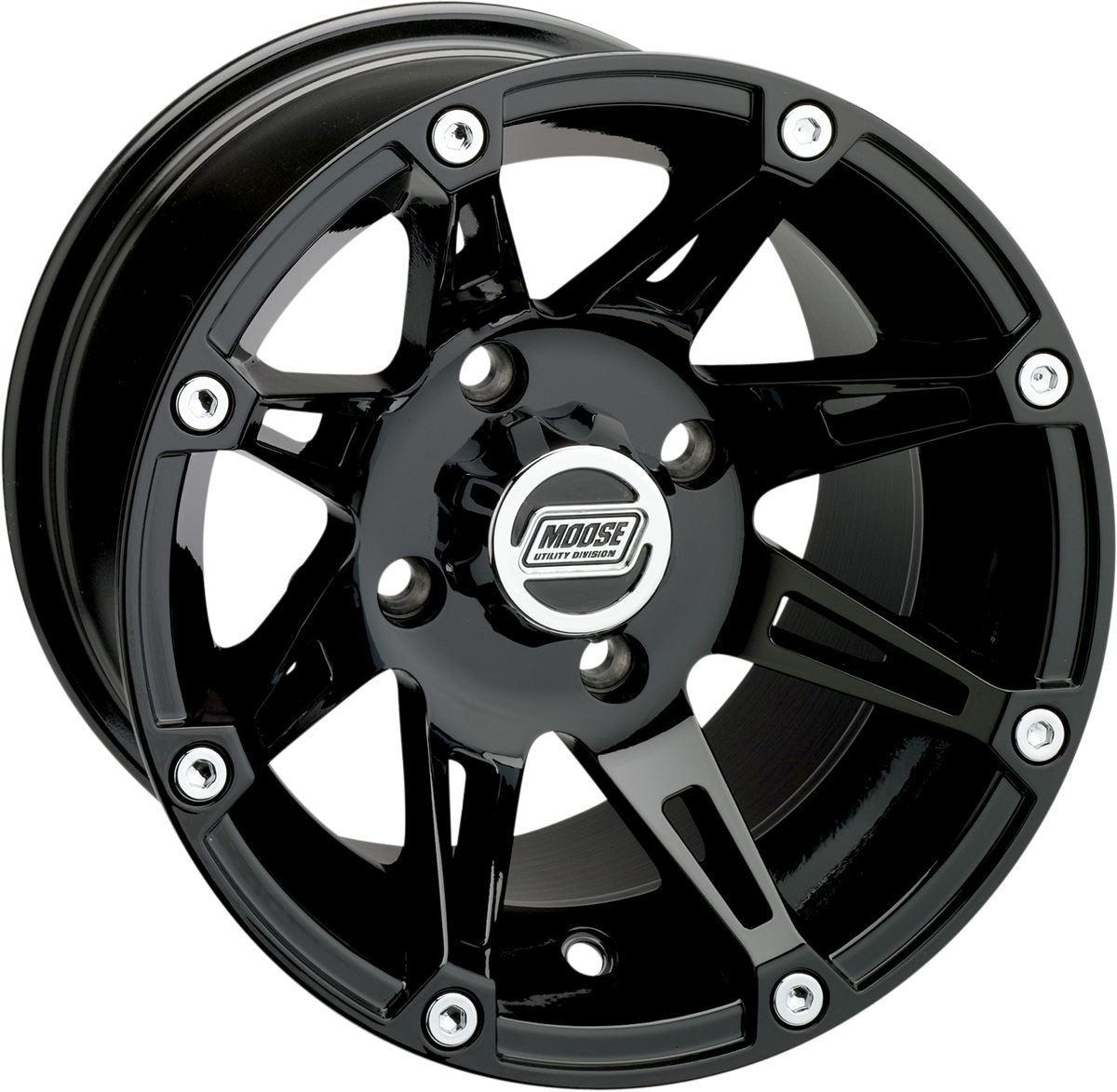 Moose Utility 387 Gloss Black 12X7 4/136 4+3 Alloy Quad UTV Wheel