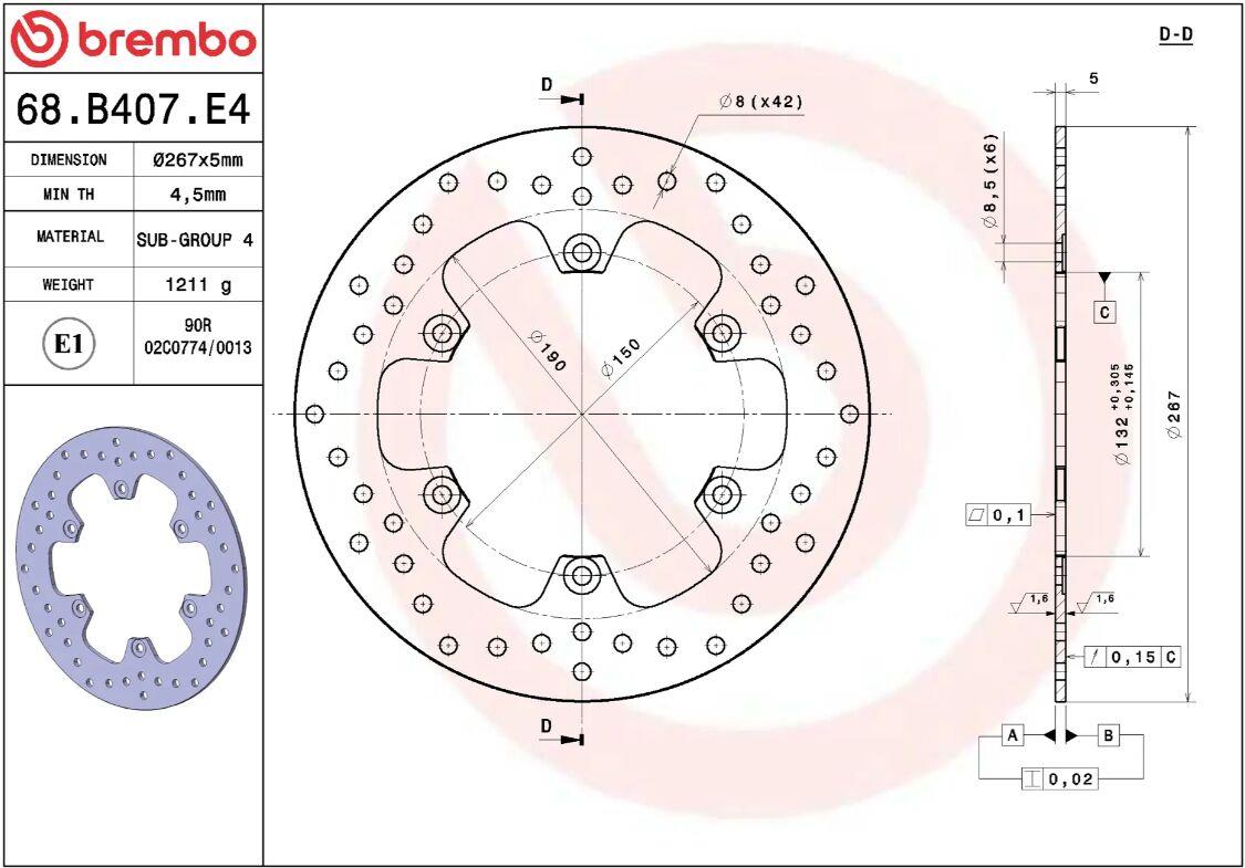 BREMBO BRAKE ROTOR FIXED SERIES ORO PRIME LINE FR/RR 68B407E4