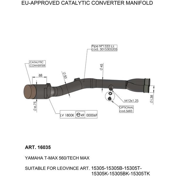 Leovince Catalytic Converter For Yamaha XP 560 T-Max 2020-2024 16035