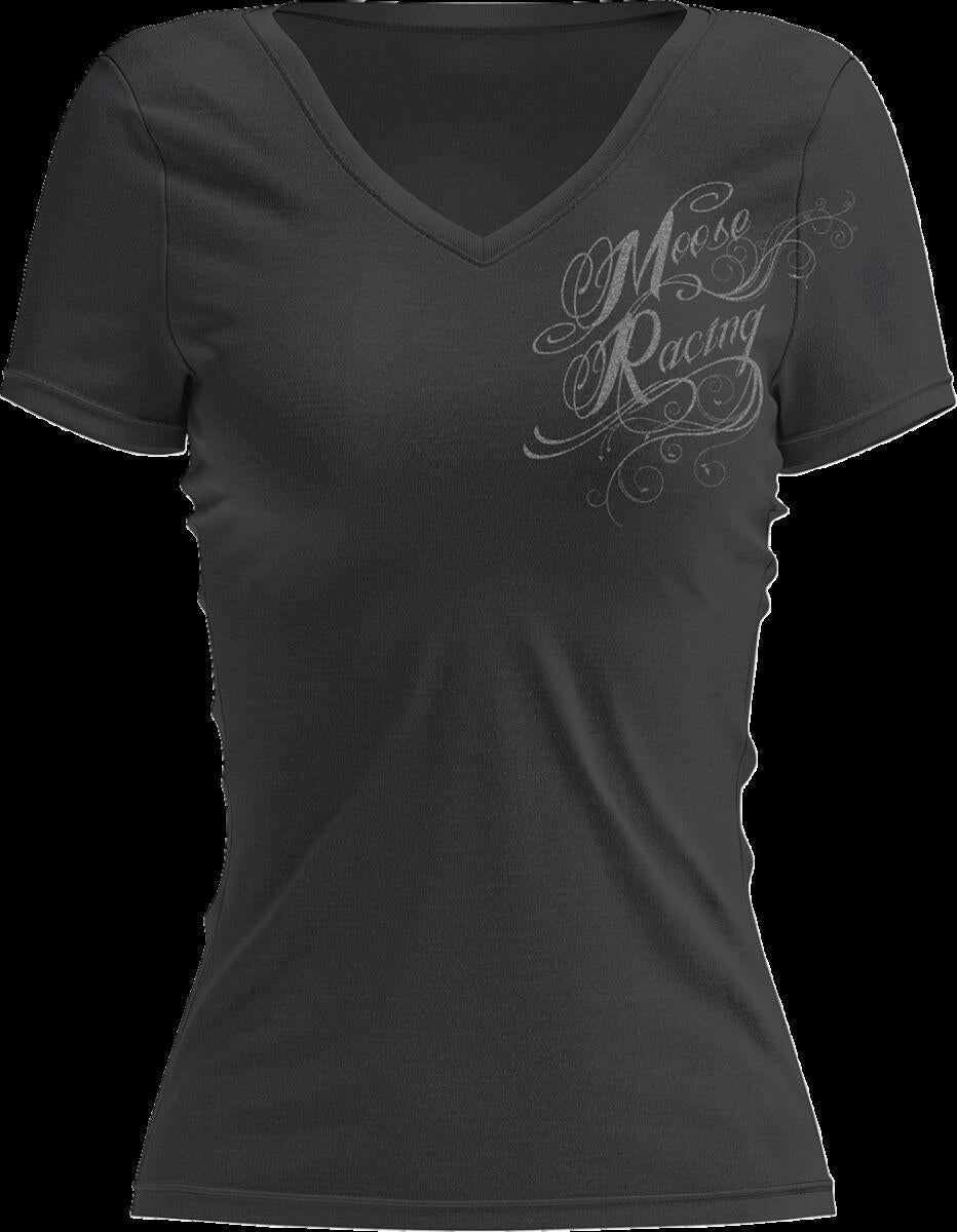 Moose Racing T-Shirt Womens Flourish Script Black