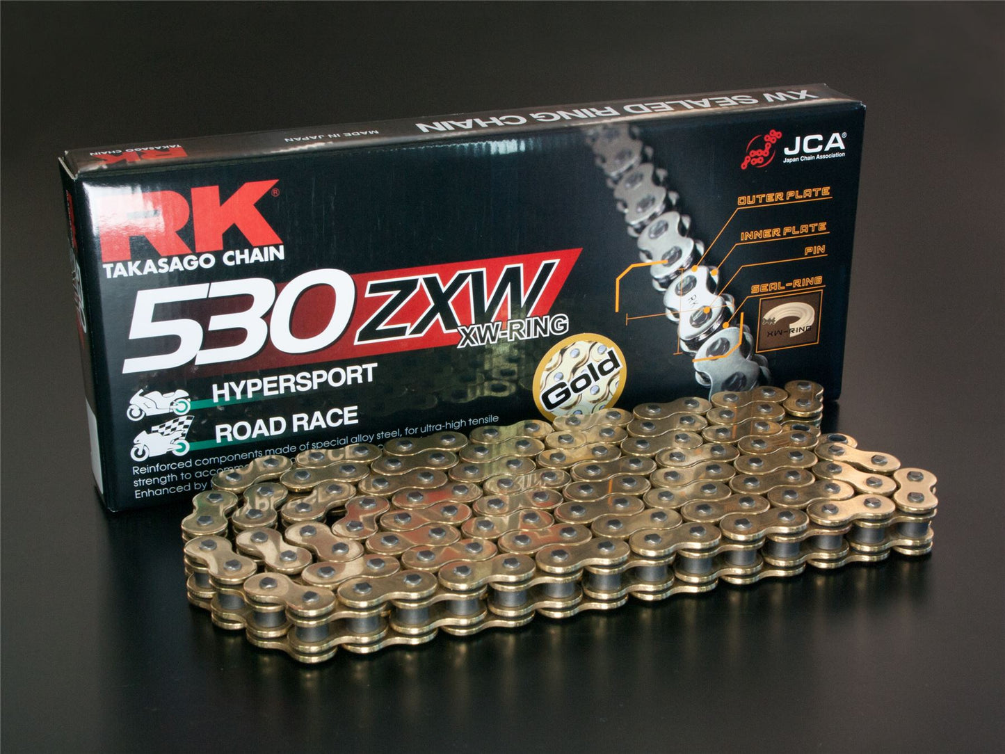RK Motorcycle Drive Chain 530 ZXW 100L XWRING Gold GB530ZXW100CLF