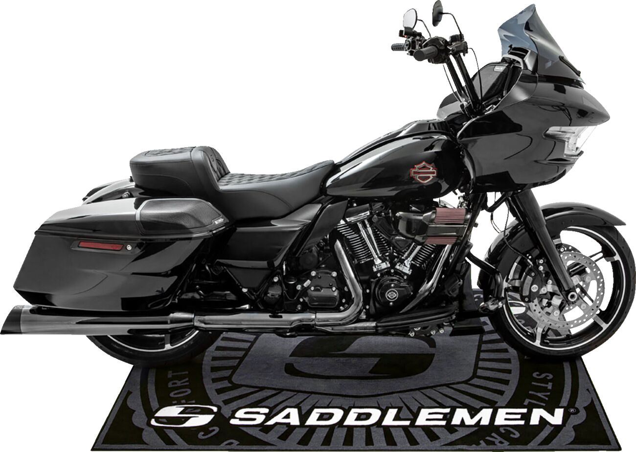 Saddlemen Branded Floor Mat Black Gray Logo L72" W48" FM-003