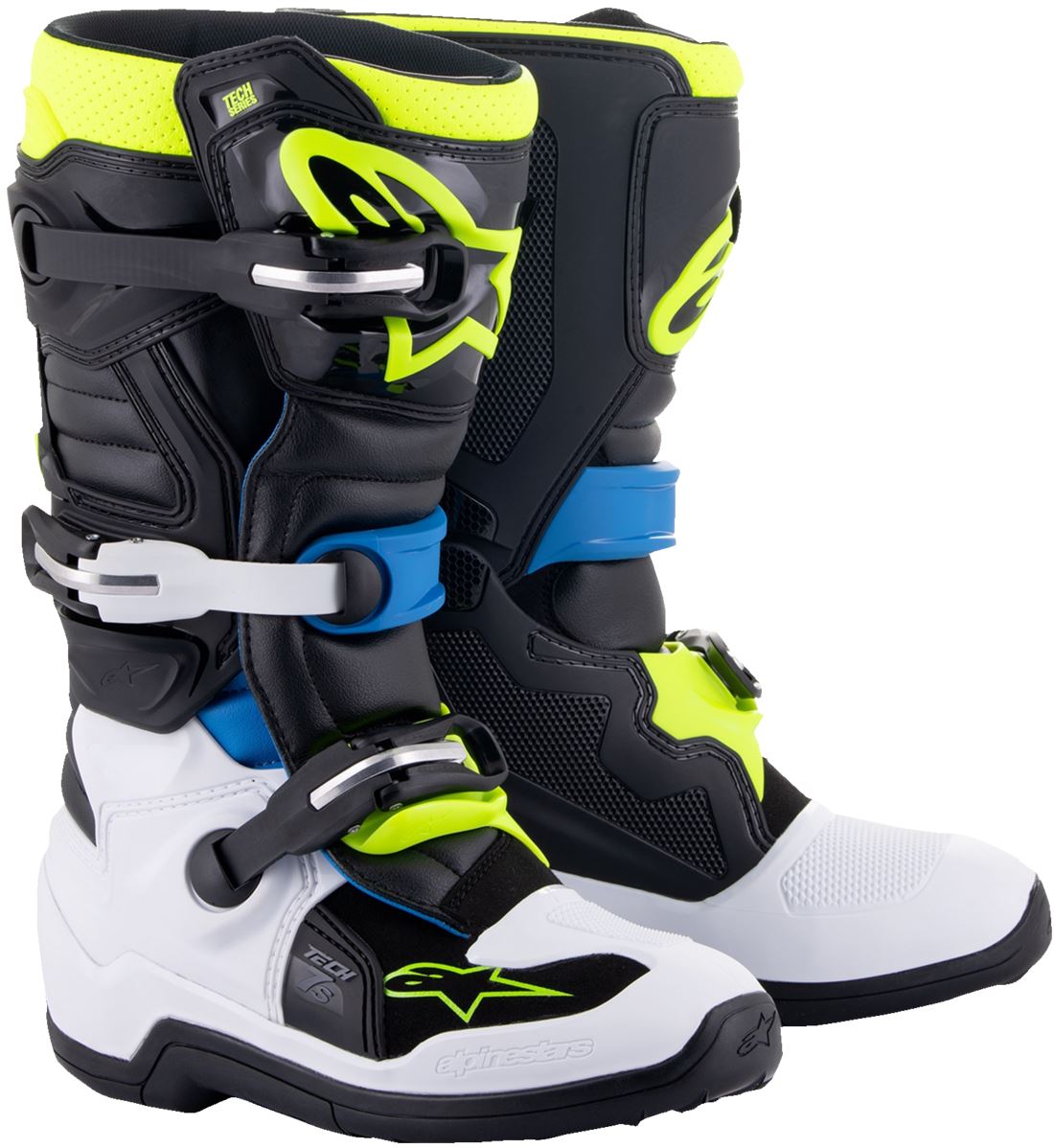 Alpinestars Youth Tech 7s Boots Black White Yellow Blue