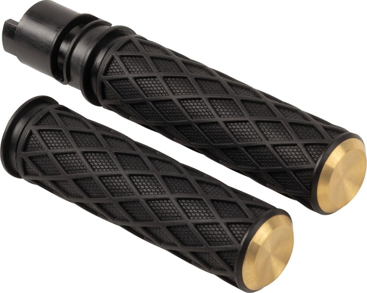 Arlen Ness Diamond Grips Brass & Black Soft Rubber Vintage Style 500-057