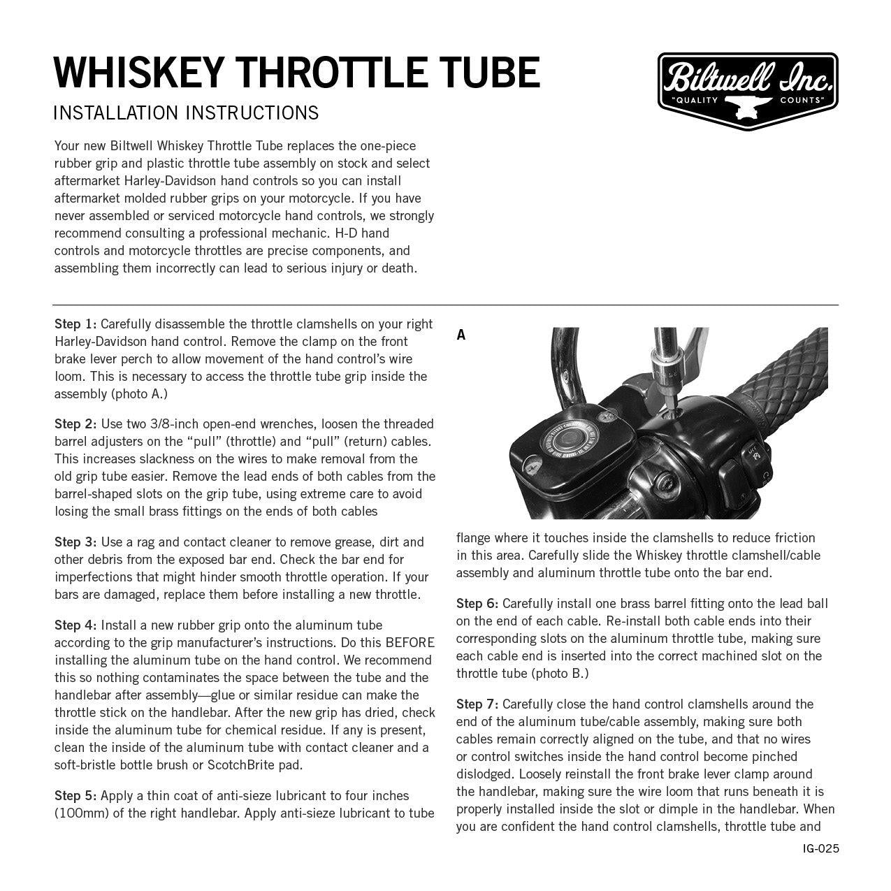 Biltwell Whiskey Throttle Tube 1" - Silver V-Twin Motorcycle