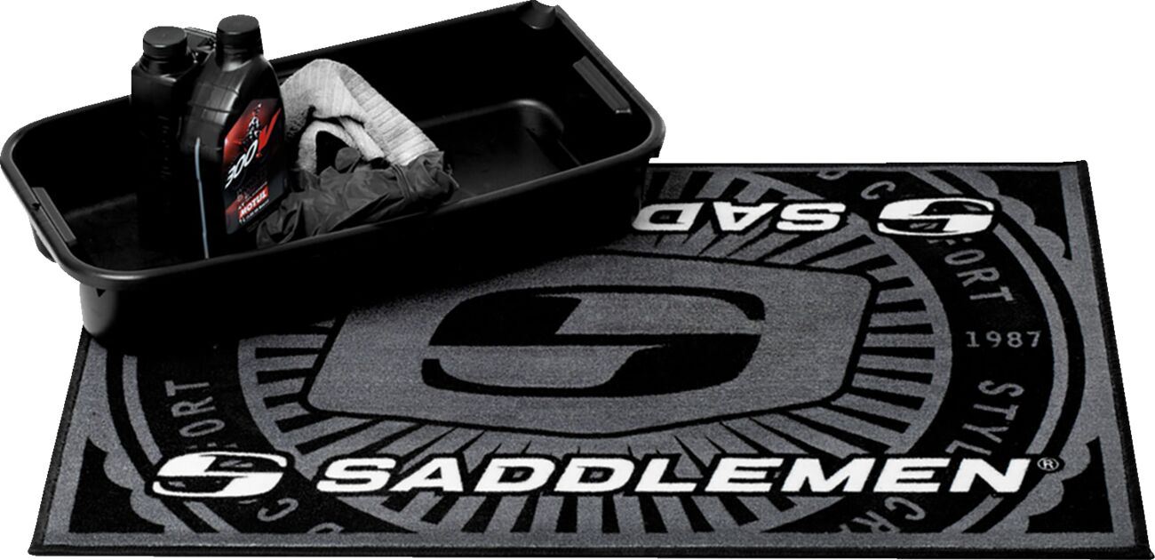 Saddlemen Branded Floor Mat Black Gray Logo L36" W24" FM-001