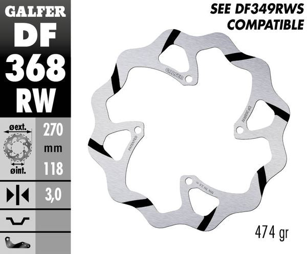GALFER Brake Rotor Solid-Mount Wave® One Piece (Fixed) DF368RW