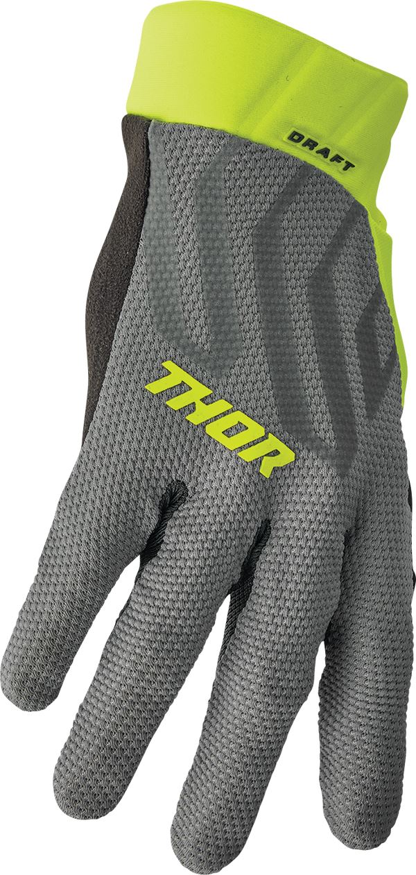 THOR Draft MX Motorcross Gloves Gray/Acid 2023 Model