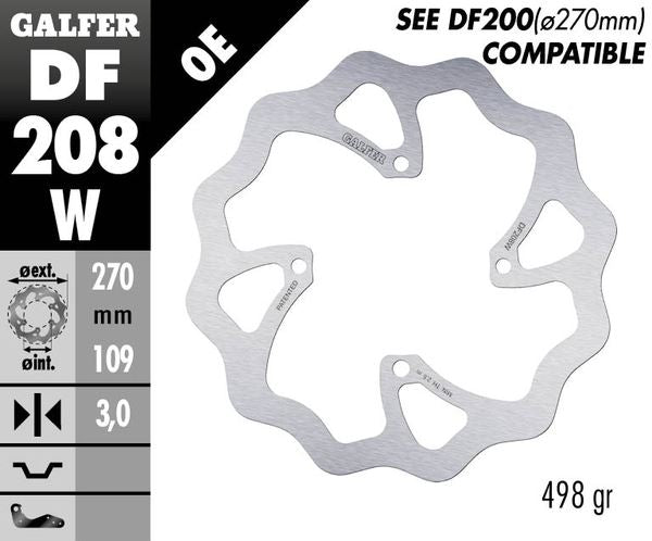 GALFER Brake Rotor Solid-Mount Wave® One Piece (Fixed) DF208W