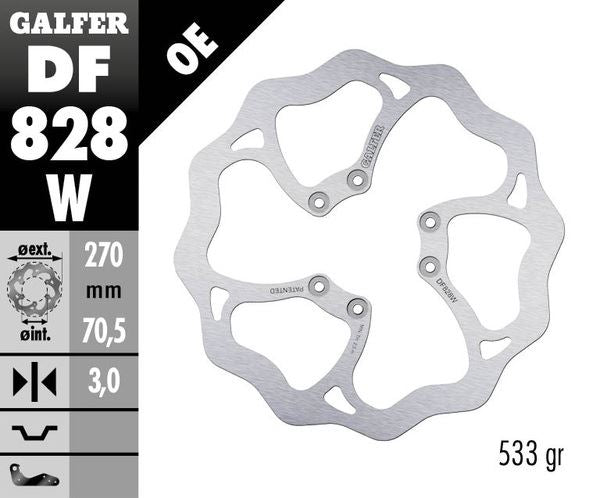 GALFER Brake Rotor Solid-Mount Wave® One Piece (Fixed) DF828W