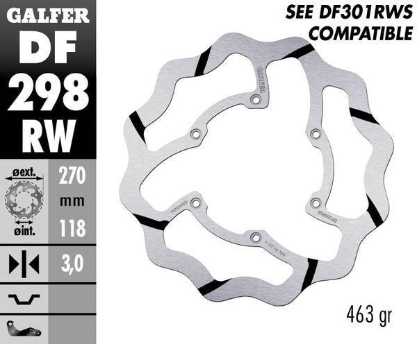 GALFER Brake Rotor Solid-Mount Wave® One Piece (Fixed) DF298RW