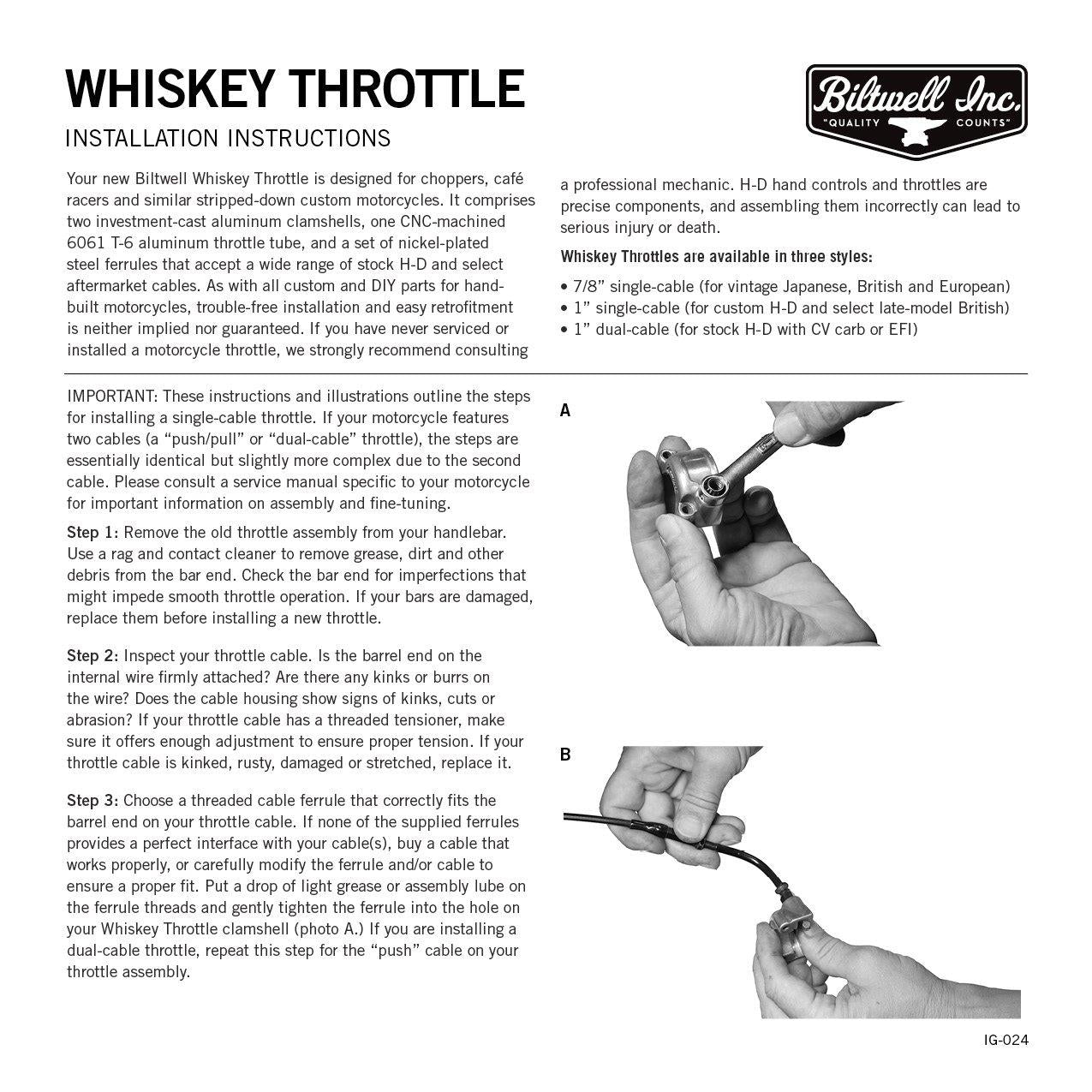 Biltwell Cast Whiskey Throttle 1" Dual - Polished For V-Twin Motorcycle