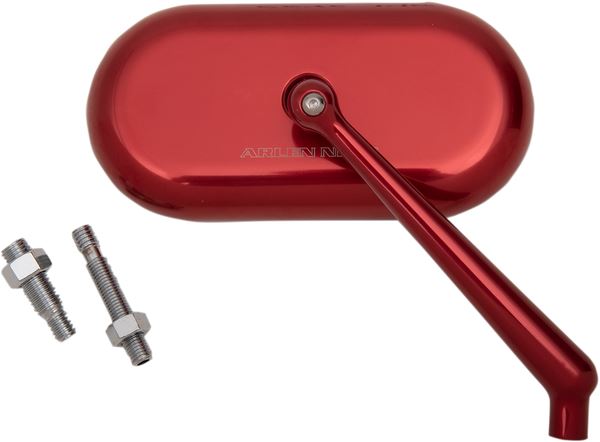 Arlen Ness Forged Oval Mirror Red Anodized Aluminum Screw-In Side View 13-179