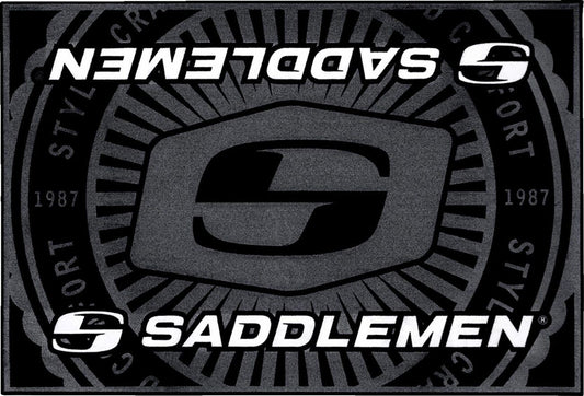 Saddlemen Branded Floor Mat Black Gray Logo L72" W48" FM-003