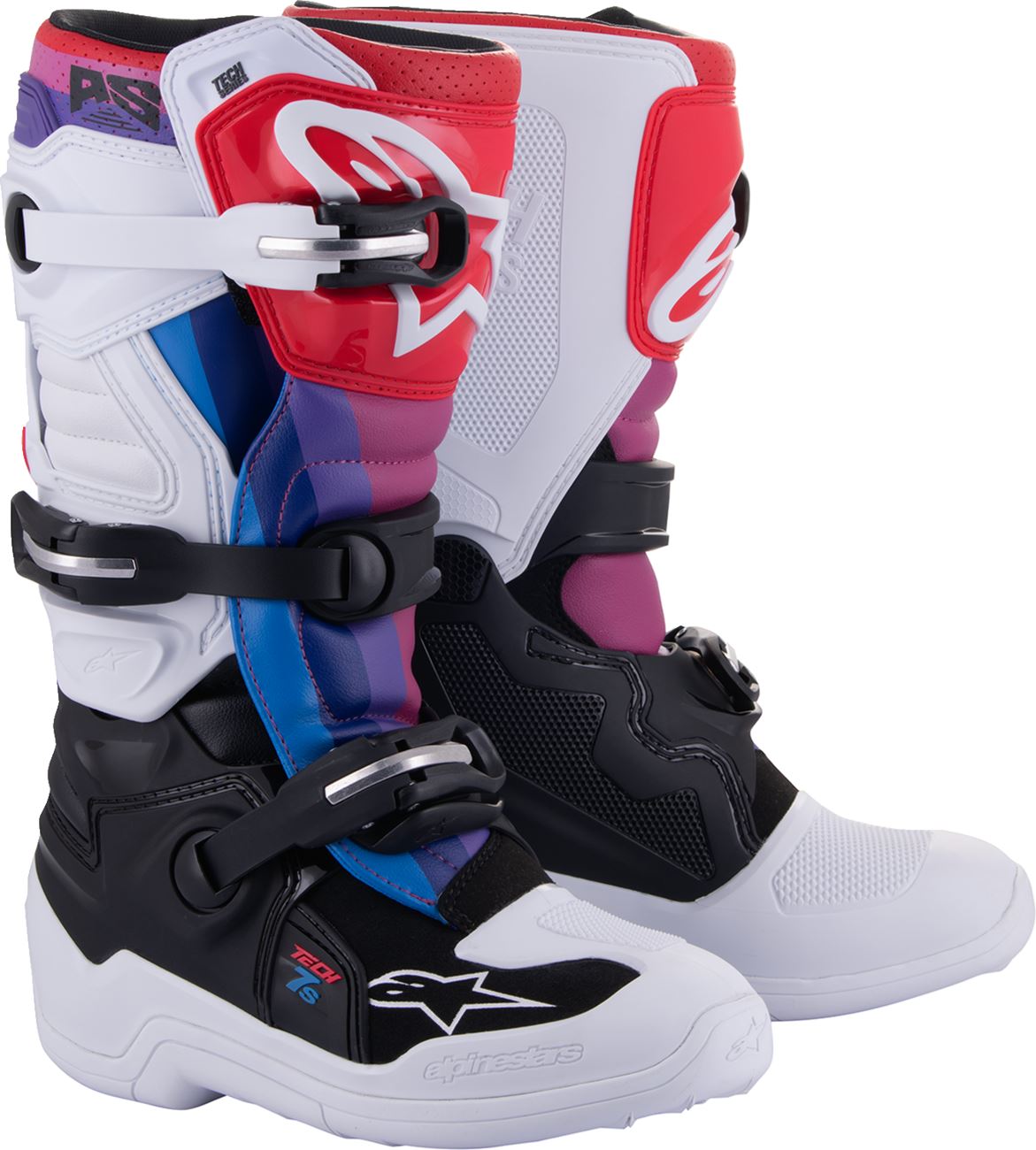 Alpinestars Youth Tech 7s Boots White Red Pink Blue Black