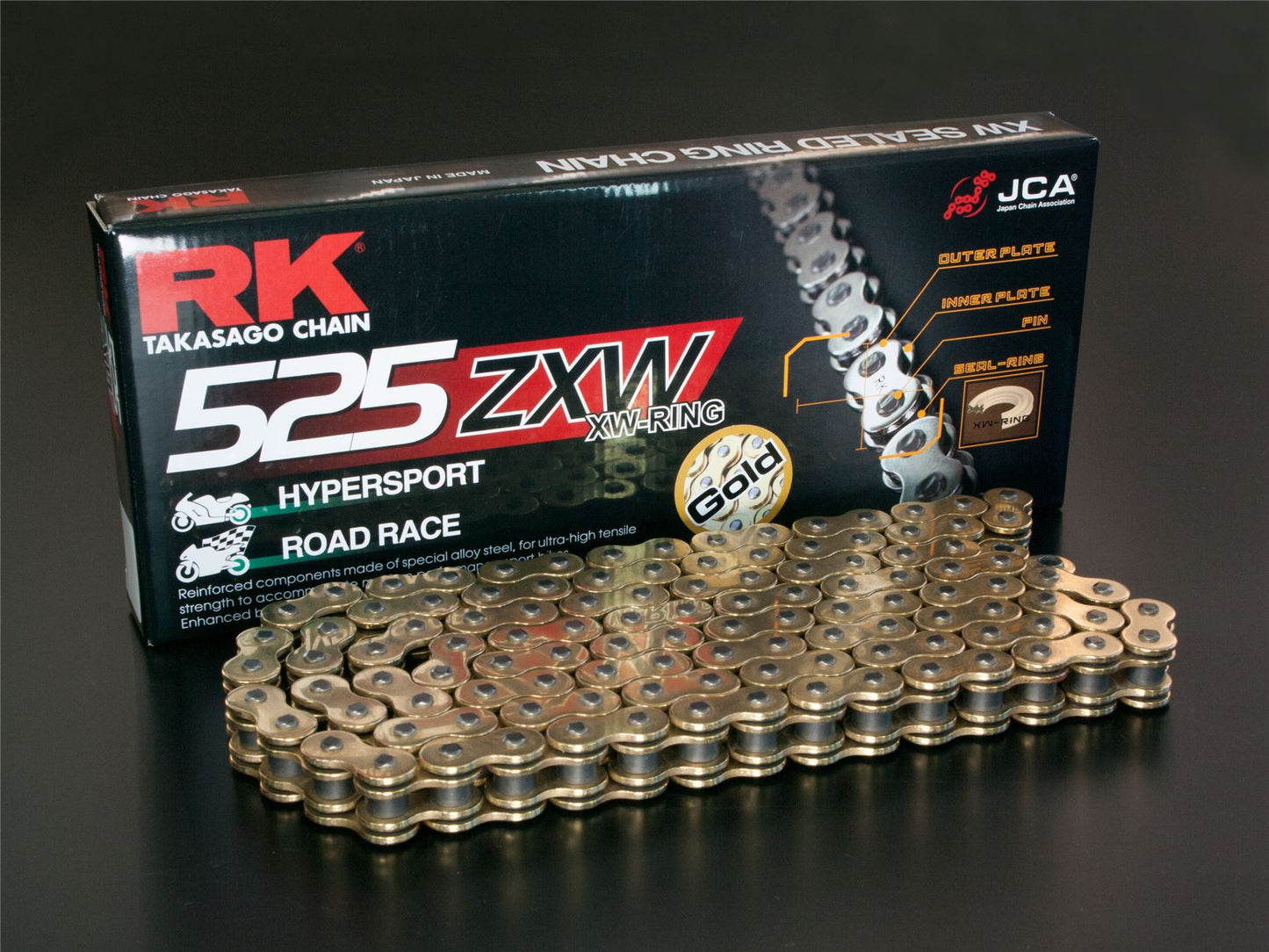 RK Motorcycle Drive Chain 525 ZXW 124L XWRING Gold GB525ZXW124CLF