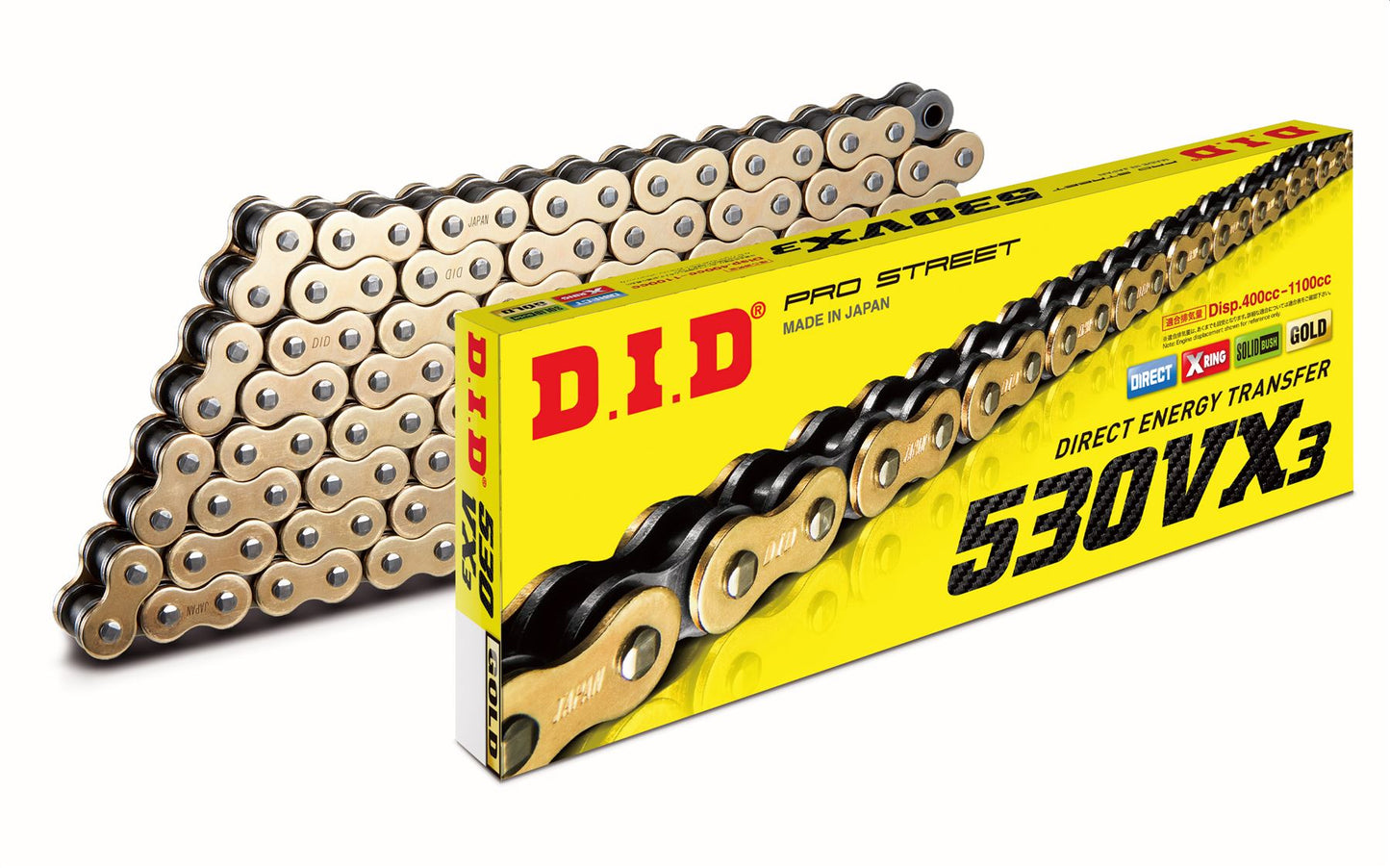 DID Drive Chain 530 VX3 Gold Steel Rivet VX Series 122 L 4525516397261