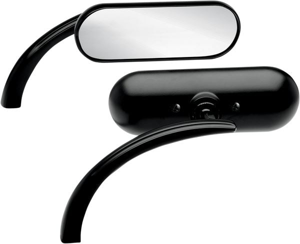 Arlen Ness Micro-Mirror Black Powder-Coated Screw-In Convex Oval Left 13-412