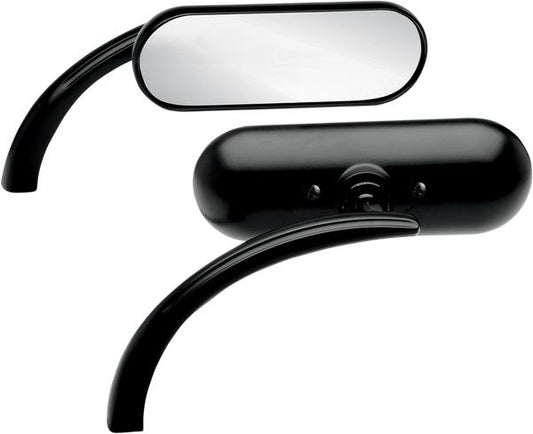 Arlen Ness Micro-Mirror Black Powder-Coated Screw-In Convex Oval Left 13-412