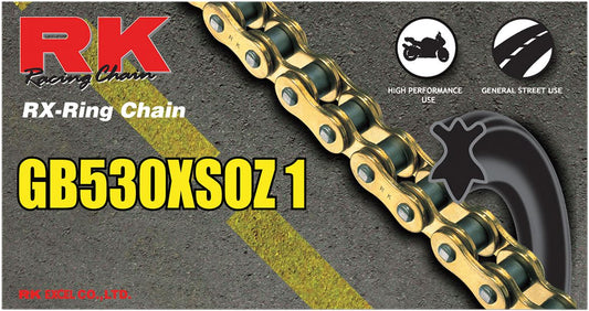 RK Motorcycle Drive Chain 530 XSOZ1 108L XRING Gold GB530XSOZ1108CLF