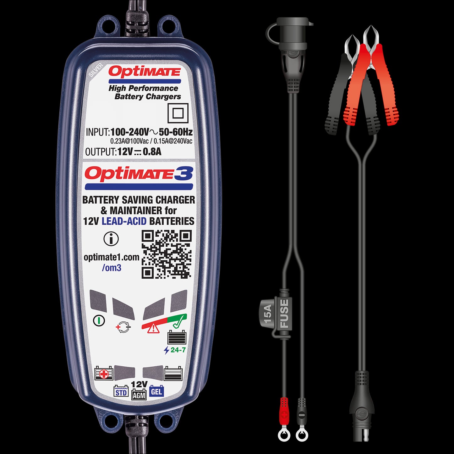 Optimate 3 Battery Charger 12V Quad Motorcycle