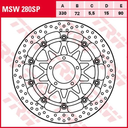 Trw Racing SP-Series Brake Rotor For Ducati Panigale V4 1100 2010-2024 MSW280SP