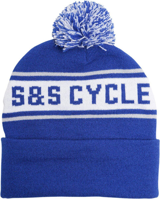 S&S Cycle Hat Beanie Acrylic One Size Blue White Casual Adult Unisex 510-0752