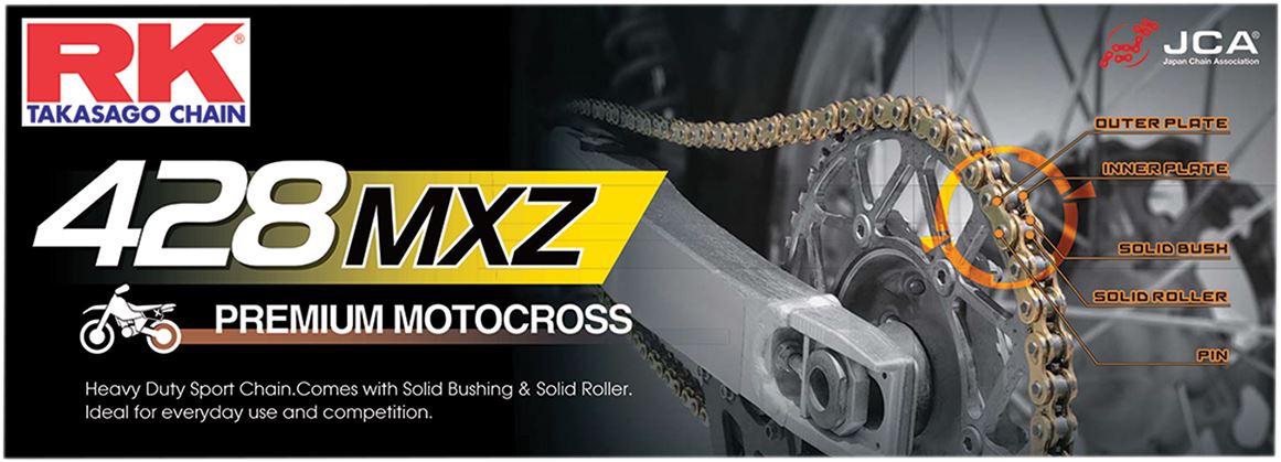 RK Motorcycle Drive Chain 428 MXZ 96L NONSEAL Black, Gold GB428MXZ96CL