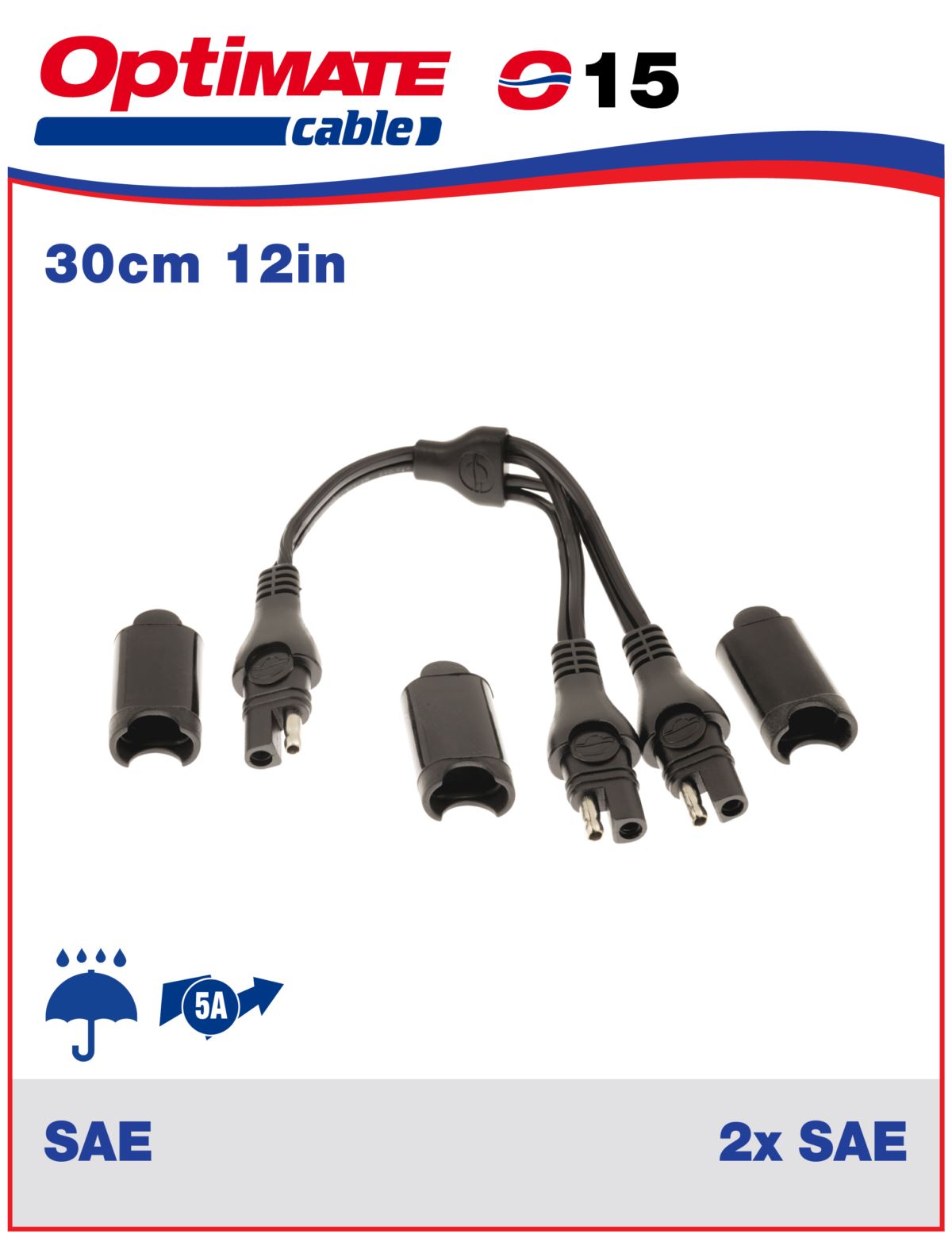 Optimate Charger SAE Y Splitter Lead 2 Way Out O15 12V