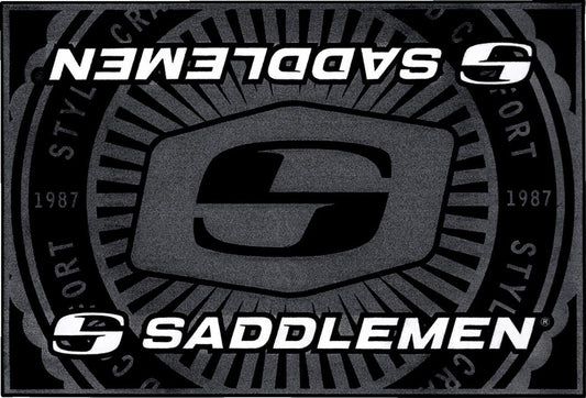Saddlemen Branded Floor Mat Black Gray Logo L36" W24" FM-001