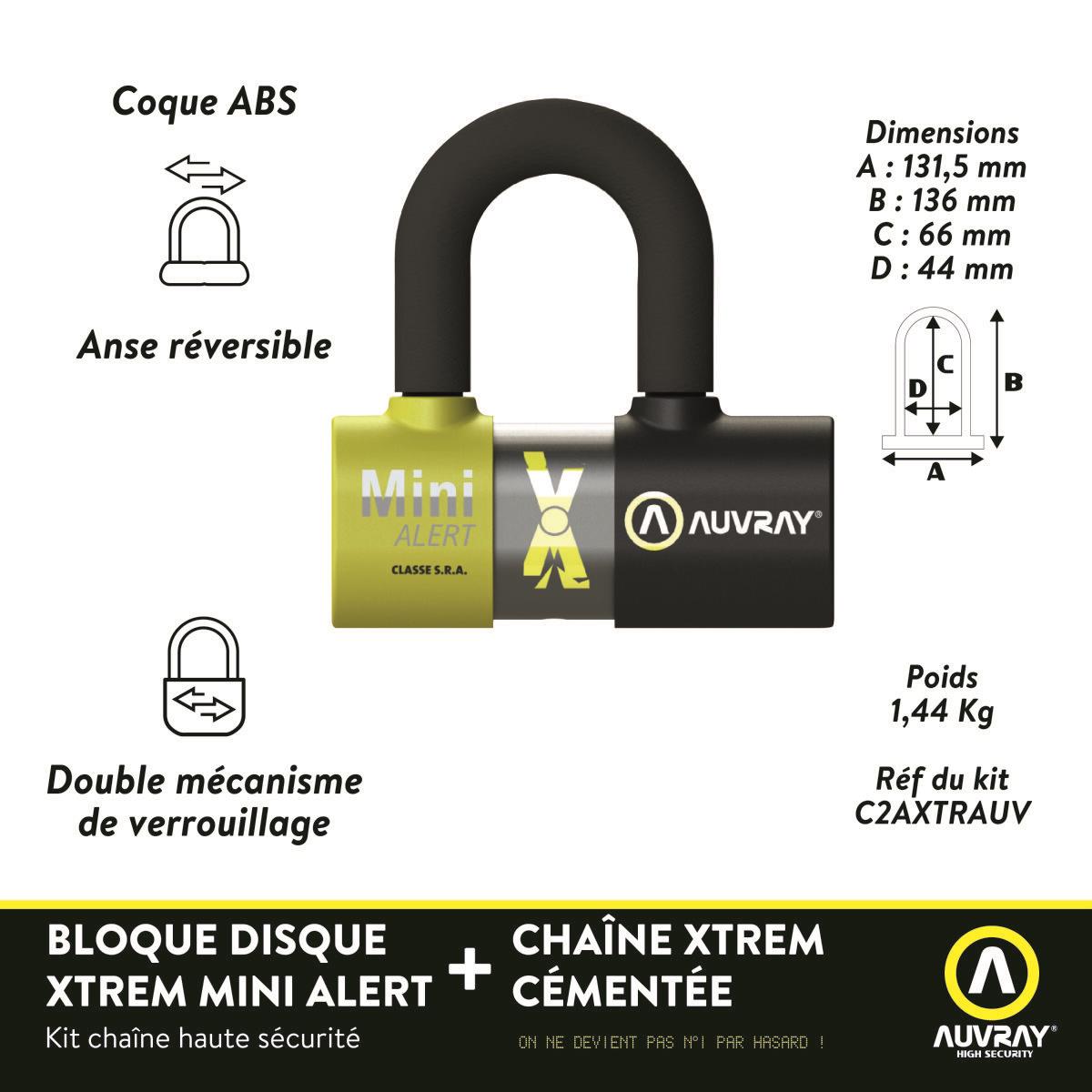 Auvray U-Lock Xtrem Mini Alert Universal Disc Lock 120db Alarm Yellow 2AXTRAUV