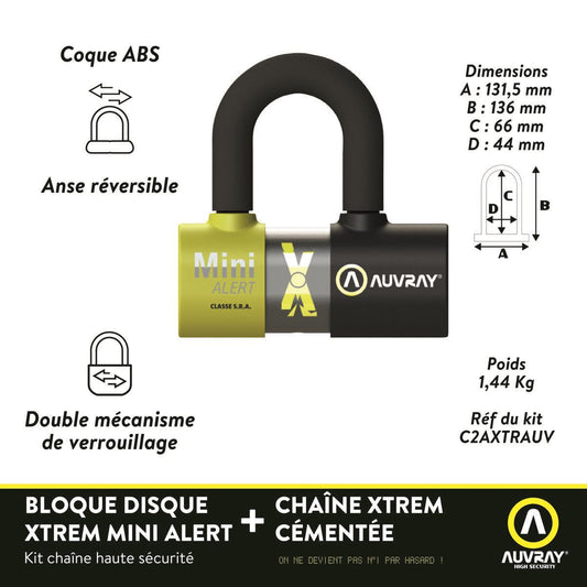 Auvray U-Lock Xtrem Mini Alert Universal Disc Lock 120db Alarm Yellow 2AXTRAUV