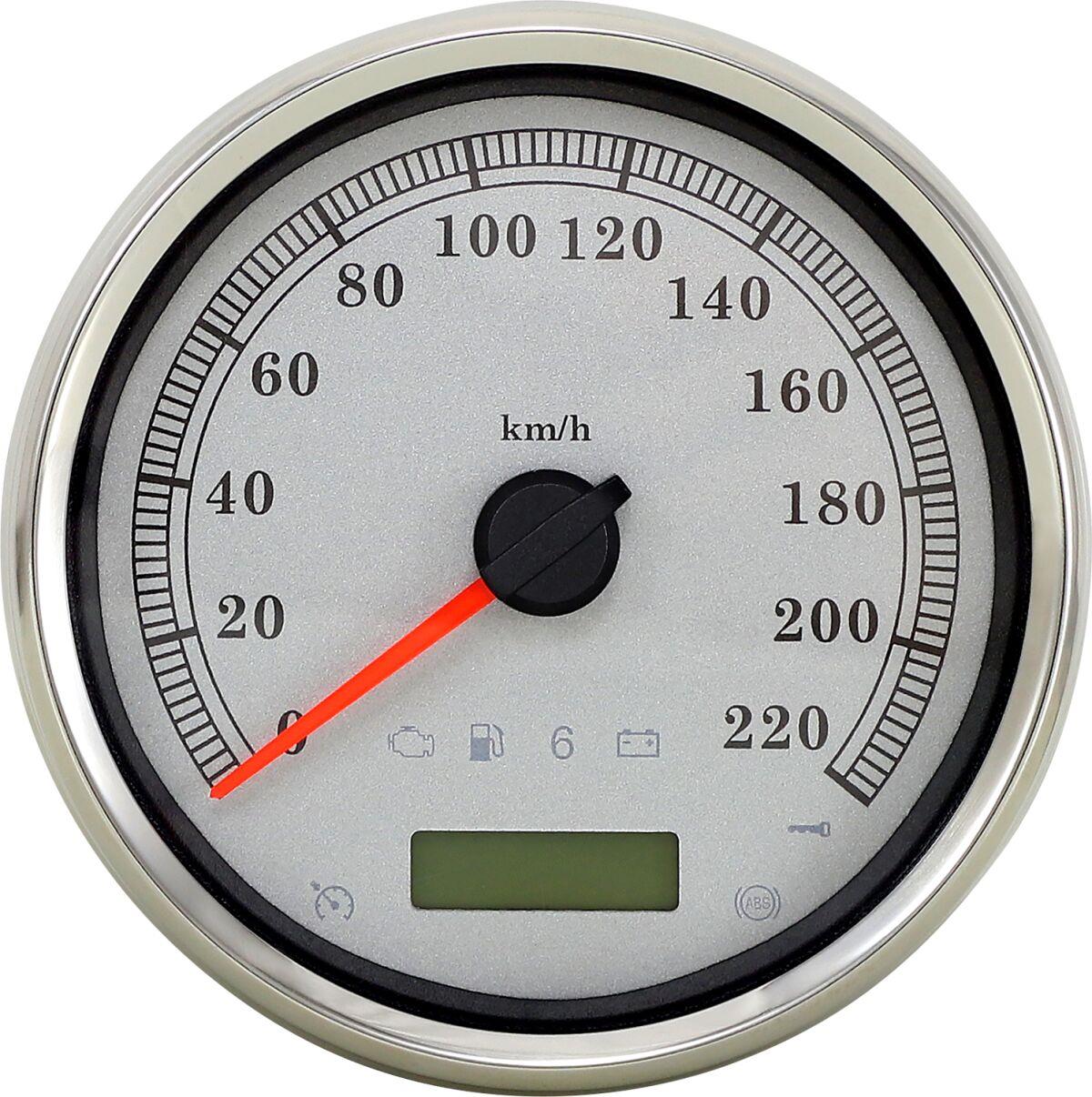 DRAG SPECIALTIES 5" Electronic Metric Speedometer SILVER KPH HARLEY FLHR/HXST/FLST/FXDWG 04-13 83105S