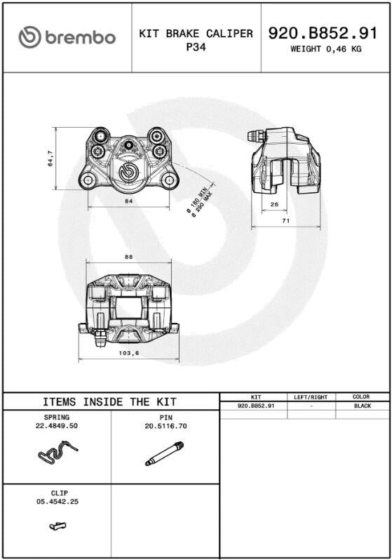 BREMBO P2.34 REAR BRAKE CALIPER REAR BK 920B85291