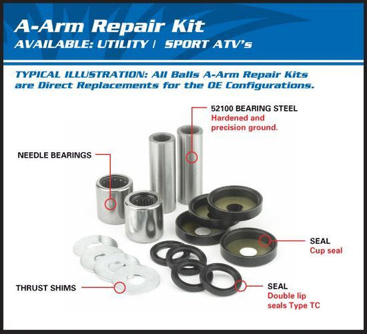 Kawasaki KSF250 Mojave KXF250 Tecate KEF300 Lakota Front A-Arm Bearing & Seal Kit