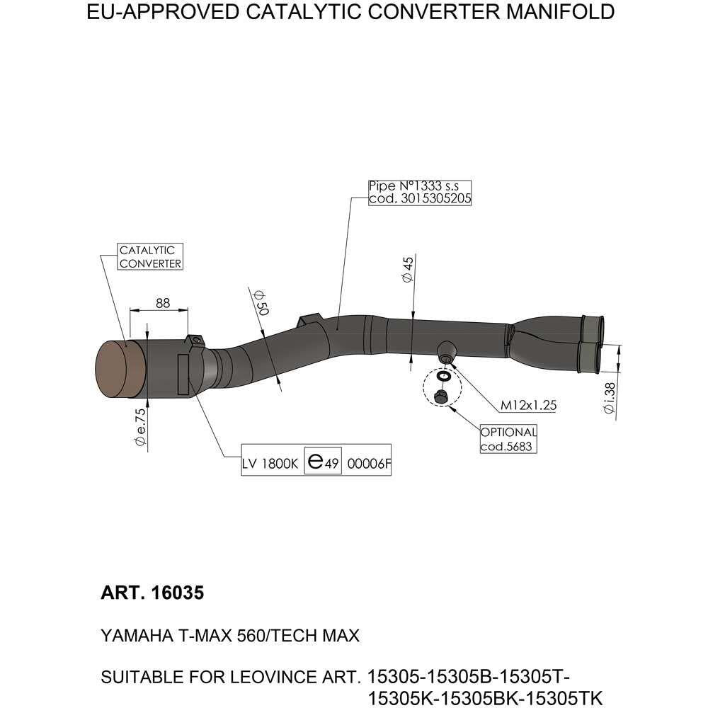 Leovince Catalytic Converter For Yamaha XP 560 T-Max 2020-2024 16035