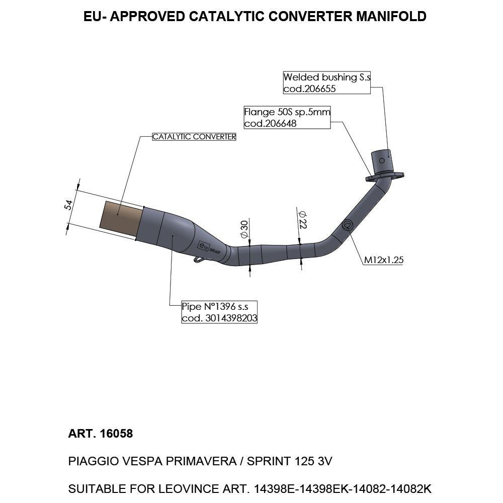 Leovince Catalytic Converter For Vespa Primavera 125 IGET 2021-2024 16058