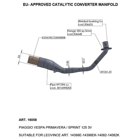 Leovince Catalytic Converter For Vespa Primavera 125 IGET 2021-2024 16058
