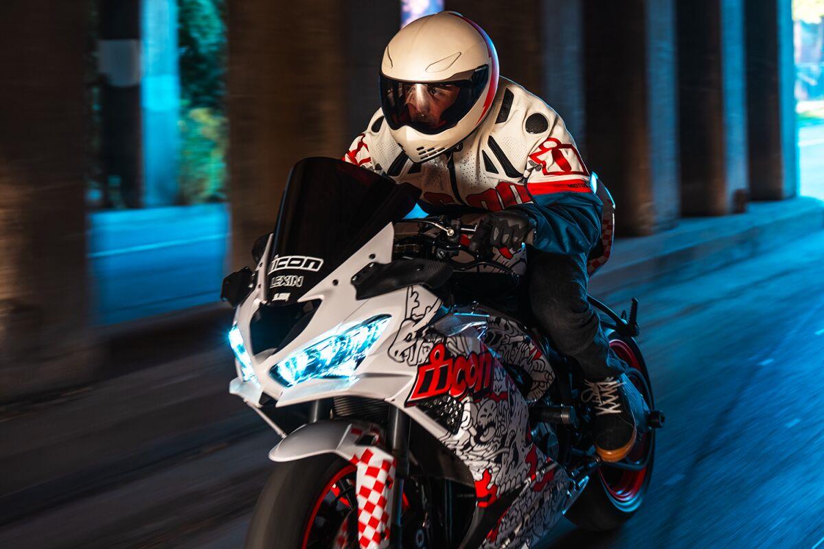 ICON Domain™ White, Red Motorcycle Helmet