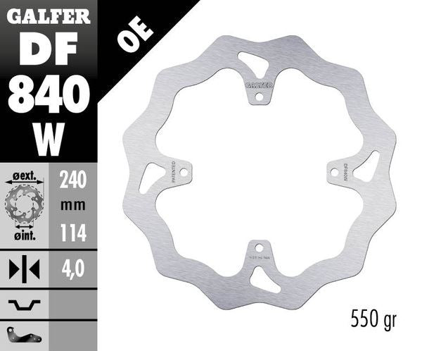 GALFER Brake Rotor Solid-Mount Wave® One Piece (Fixed) DF840W