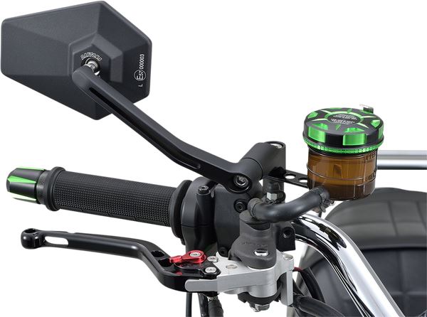 Daytona E-Marked Mirror Hexagon Black Aluminum Handlebar End Side View 89431